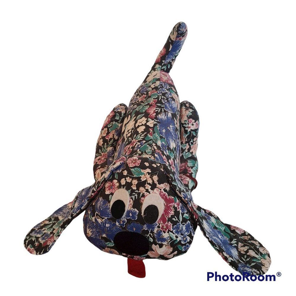 Vintage Flowered Stuffed Puppy Dog Sitter Decoration Fabric Dog